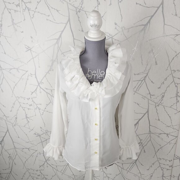 Elite Vintage White Ruffle Button Up Blouse 70's Hippie - Picture 1 of 5